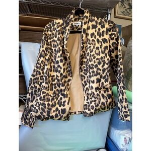 About Us Leopard Print Open Front Blazer Jacket Tan‎ Black XXS